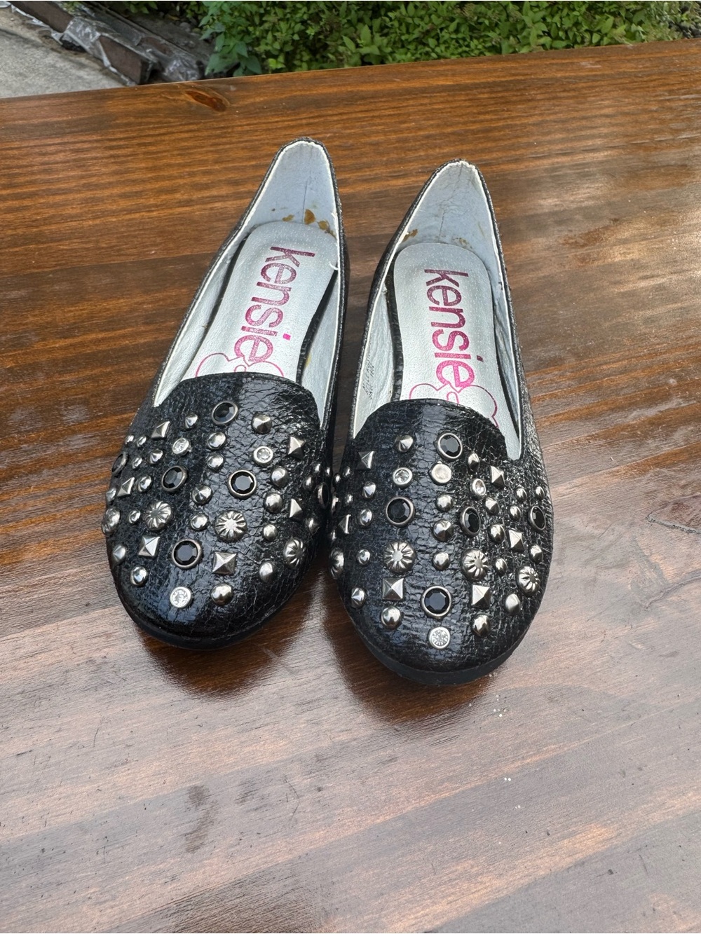 Kensie Girls Black Studded Slip-On Flats